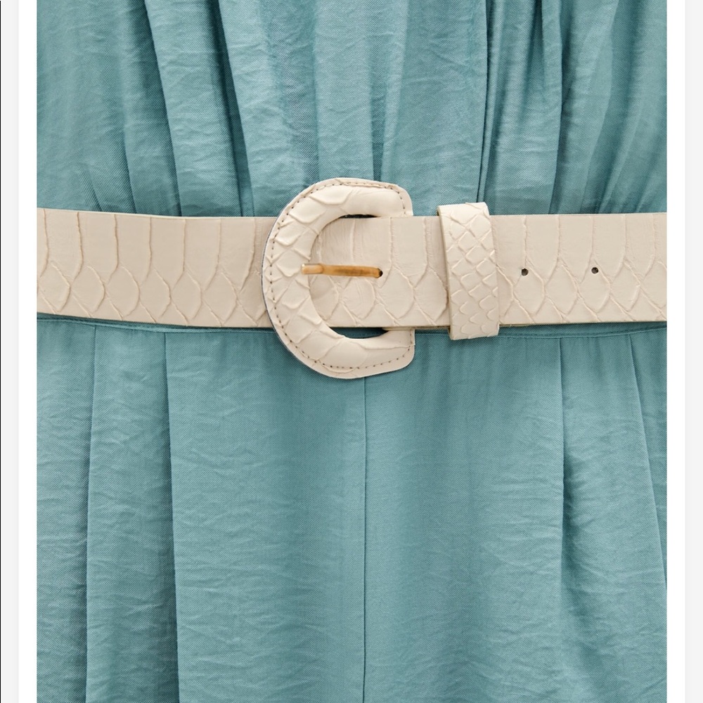 Zara NWOT Puff Sleeve Blue Belted Jumpsuit - Picture 7 of 16